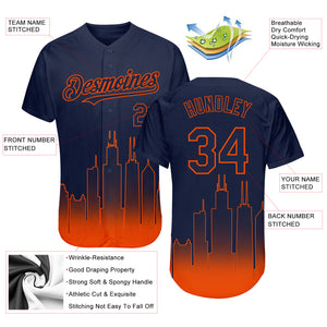 Custom Navy Orange 3D Chicago City Edition Fade Fashion Authentic Baseball Jersey
