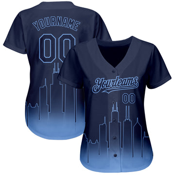 Custom Navy Light Blue 3D Chicago City Edition Fade Fashion Authentic Baseball Jersey