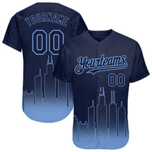 Load image into Gallery viewer, Custom Navy Light Blue 3D Chicago City Edition Fade Fashion Authentic Baseball Jersey
