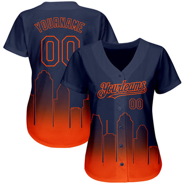 Custom Navy Orange 3D Houston City Edition Fade Fashion Authentic Baseball Jersey