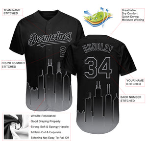 Custom Black Gray 3D Chicago City Edition Fade Fashion Authentic Baseball Jersey