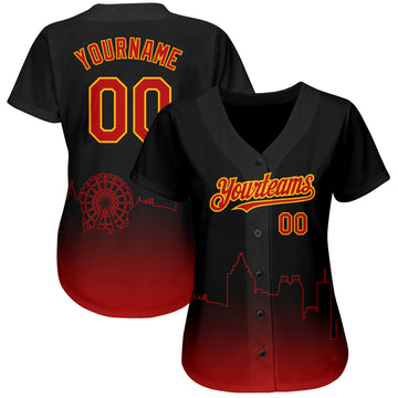 Custom Black Red-Gold 3D Atlanta City Edition Fade Fashion Authentic Baseball Jersey