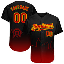 Load image into Gallery viewer, Custom Black Red-Gold 3D Atlanta City Edition Fade Fashion Authentic Baseball Jersey
