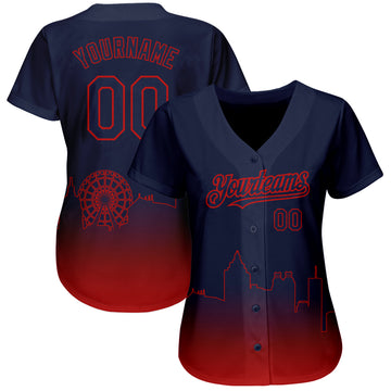 Custom Navy Red 3D Atlanta City Edition Fade Fashion Authentic Baseball Jersey
