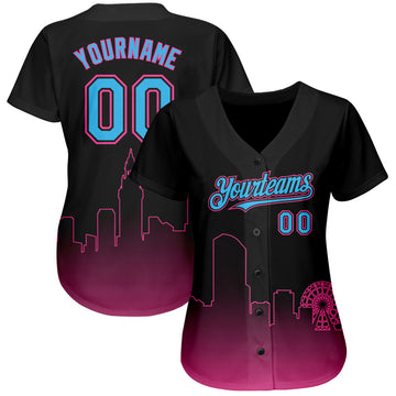 Custom Black Sky Blue-Pink 3D Miami City Edition Fade Fashion Authentic Baseball Jersey