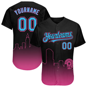 Custom Black Sky Blue-Pink 3D Miami City Edition Fade Fashion Authentic Baseball Jersey