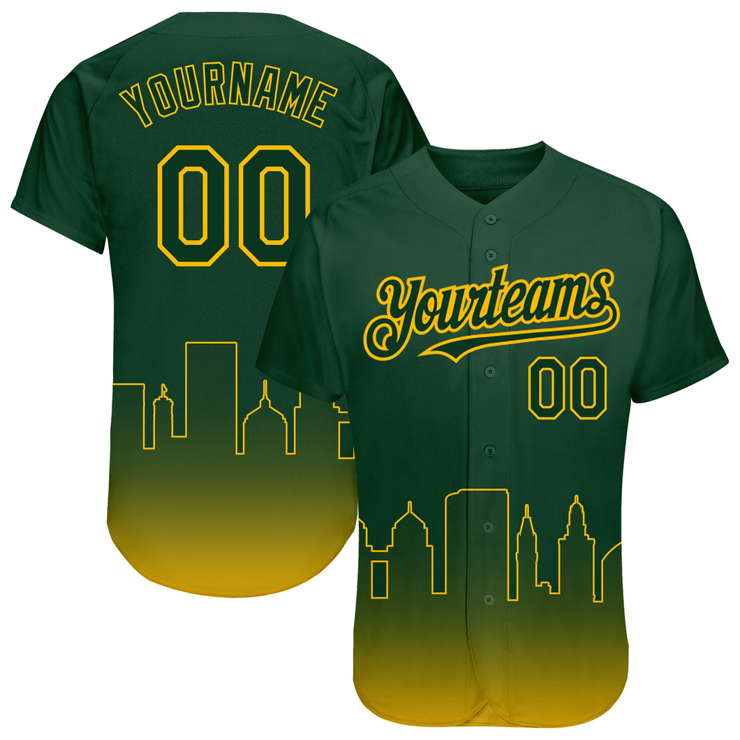 Custom Green Gold 3D Oakland City Edition Fade Fashion Authentic Baseball Jersey