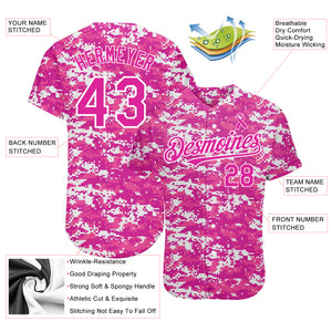 Custom Camo Deep Pink-Black 3D Pink Ribbon Breast Cancer Awareness Month Women Health Care Support Authentic Baseball Jersey