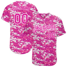 Load image into Gallery viewer, Custom Camo Deep Pink-Black 3D Pink Ribbon Breast Cancer Awareness Month Women Health Care Support Authentic Baseball Jersey
