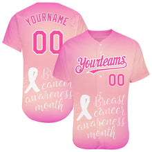 Load image into Gallery viewer, Custom Pink White 3D Pink Ribbon Breast Cancer Awareness Month Women Health Care Support Authentic Baseball Jersey
