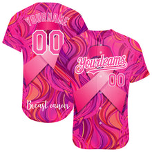Load image into Gallery viewer, Custom Pink White 3D Pink Ribbon Breast Cancer Awareness Month Women Health Care Support Authentic Baseball Jersey

