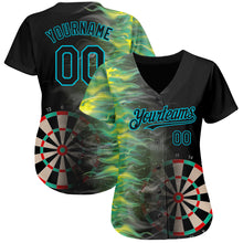 Load image into Gallery viewer, Custom Black Lakes Blue 3D Pattern Design Fiery Dart Board Authentic Baseball Jersey
