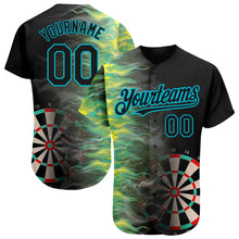 Load image into Gallery viewer, Custom Black Lakes Blue 3D Pattern Design Fiery Dart Board Authentic Baseball Jersey
