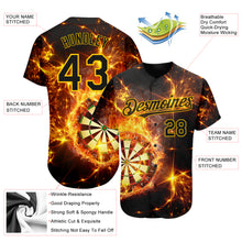 Load image into Gallery viewer, Custom Black Gold 3D Pattern Design Flame Dart Board Authentic Baseball Jersey
