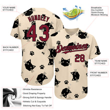 Load image into Gallery viewer, Custom Cream Crimson-Black 3D Pattern Design Cat Authentic Baseball Jersey
