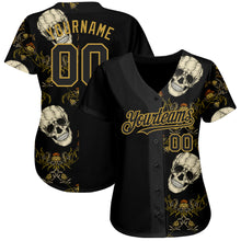 Load image into Gallery viewer, Custom Black Old Gold 3D Plant And Skull Fashion Authentic Baseball Jersey
