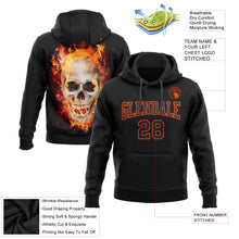 Load image into Gallery viewer, Custom Stitched Black Orange 3D Skull Fashion Flame Sports Pullover Sweatshirt Hoodie
