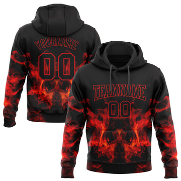 Custom Stitched Black Red 3D Skull Fashion Flame Sports Pullover Sweatshirt Hoodie