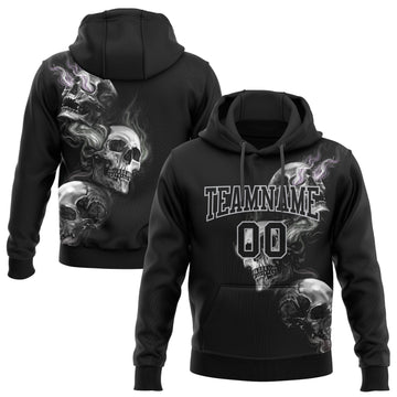 Custom Stitched Black Gray 3D Skull Fashion Sports Pullover Sweatshirt Hoodie