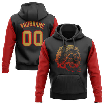 Custom Stitched Black Old Gold-Red 3D Skull Fashion Sports Pullover Sweatshirt Hoodie