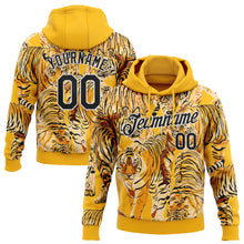Load image into Gallery viewer, Custom Stitched Gold Black-White 3D Pattern Design Tiger Sports Pullover Sweatshirt Hoodie
