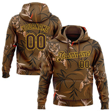 Load image into Gallery viewer, Custom Stitched Brown Yellow 3D Pattern Design Tiger And Plants Sports Pullover Sweatshirt Hoodie
