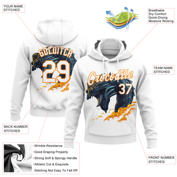 Custom Stitched White Bay Orange 3D Pattern Design Fire Dragon Sports Pullover Sweatshirt Hoodie