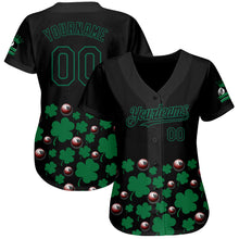 Load image into Gallery viewer, Custom Black Green 3D Pattern Design Clovers And Billiards Balls St. Patrick&#39;s Day Authentic Baseball Jersey
