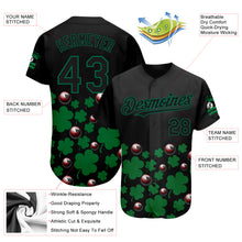 Load image into Gallery viewer, Custom Black Green 3D Pattern Design Clovers And Billiards Balls St. Patrick&#39;s Day Authentic Baseball Jersey
