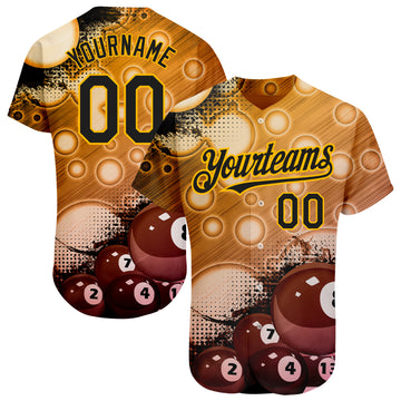 Custom Gold Black 3D Pattern Design Billiards Authentic Baseball Jersey