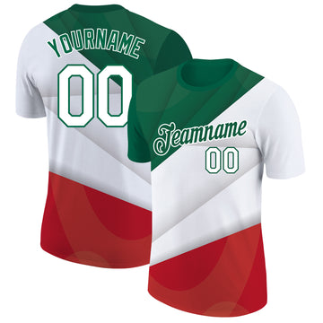 Custom Red White-Kelly Green 3D Mexico Performance T-Shirt
