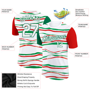 Custom White Kelly Green-Red 3D Mexico Performance T-Shirt