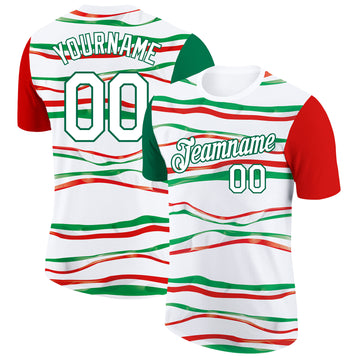Custom White Kelly Green-Red 3D Mexico Performance T-Shirt