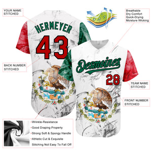 Custom White Red Kelly Green-Black 3D Mexican Flag Authentic Baseball Jersey