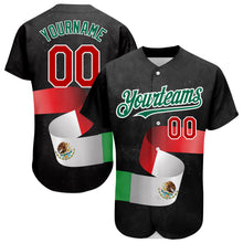 Load image into Gallery viewer, Custom Black Red Kelly Green 3D Mexican Flag Authentic Baseball Jersey
