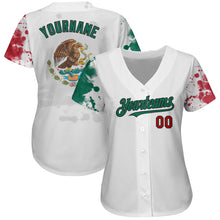 Load image into Gallery viewer, Custom White Red Kelly Green-Black 3D Mexican Flag Grunge Design Authentic Baseball Jersey

