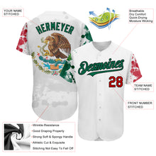 Load image into Gallery viewer, Custom White Red Kelly Green-Black 3D Mexican Flag Grunge Design Authentic Baseball Jersey
