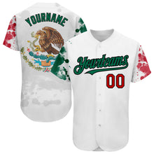 Load image into Gallery viewer, Custom White Red Kelly Green-Black 3D Mexican Flag Grunge Design Authentic Baseball Jersey
