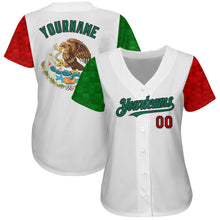 Load image into Gallery viewer, Custom White Red Kelly Green-Black 3D Mexican Flag Authentic Baseball Jersey
