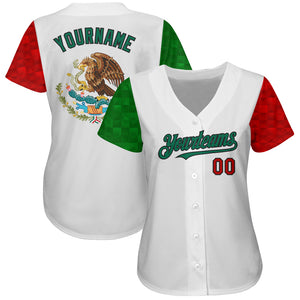 Custom White Red Kelly Green-Black 3D Mexican Flag Authentic Baseball Jersey