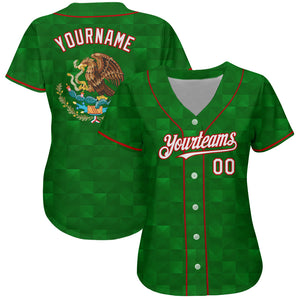 Custom Kelly Green White-Red 3D Mexico Authentic Baseball Jersey