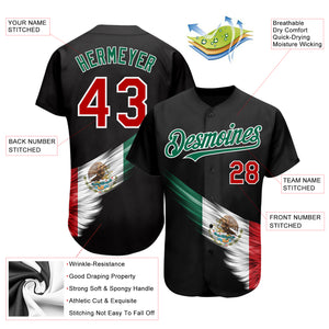 Custom Black Red-Kelly Green 3D The Abstract Wing With Mexican Flag Authentic Baseball Jersey