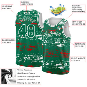 Custom Kelly Green-Red-White 3D Mexico Authentic Basketball Jersey