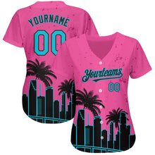 Load image into Gallery viewer, Custom Pink Lakes Blue-Black 3D Miami Palm Trees City Edition Authentic Baseball Jersey
