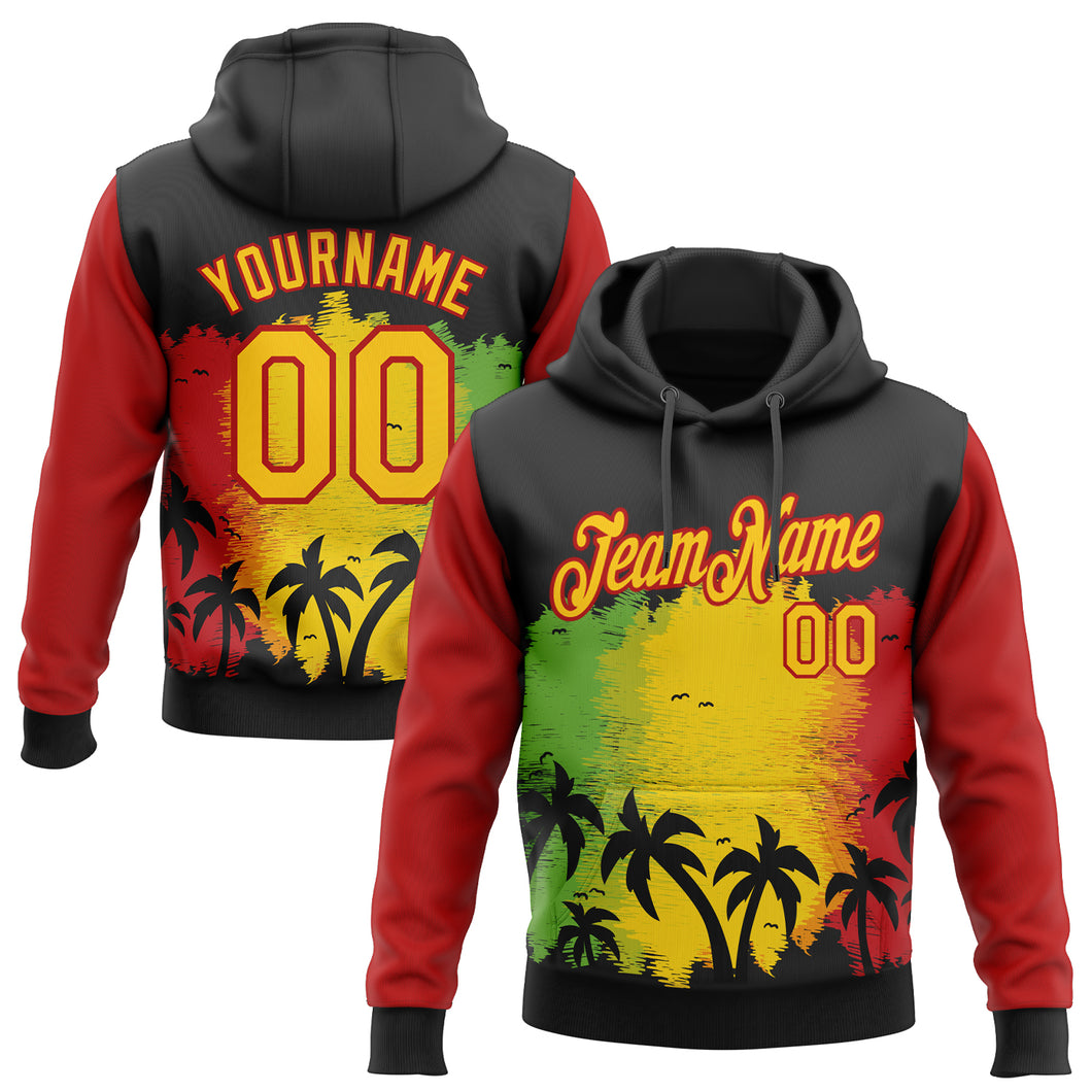 Custom Stitched Black Yellow-Red 3D Pattern Design Black History Month Hawaii Palm Trees Sports Pullover Sweatshirt Hoodie