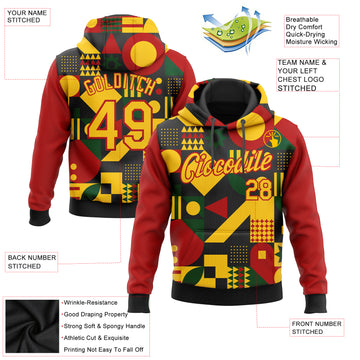 Custom Stitched Black Yellow-Red 3D Pattern Design Black History Month Sports Pullover Sweatshirt Hoodie