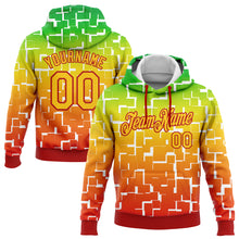 Load image into Gallery viewer, Custom Stitched Green Yellow-Red 3D Pattern Design Black History Month Sports Pullover Sweatshirt Hoodie
