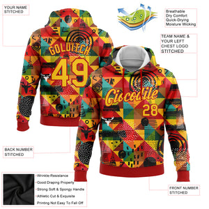 Custom Stitched Red Yellow 3D Pattern Design Black History Month Sports Pullover Sweatshirt Hoodie