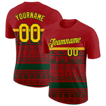 Load image into Gallery viewer, Custom Red Yellow-Green 3D Pattern Design Black History Month Performance T-Shirt
