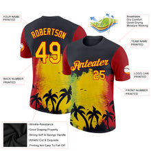Load image into Gallery viewer, Custom Black Yellow-Red 3D Pattern Design Black History Month Hawaii Palm Trees Performance T-Shirt
